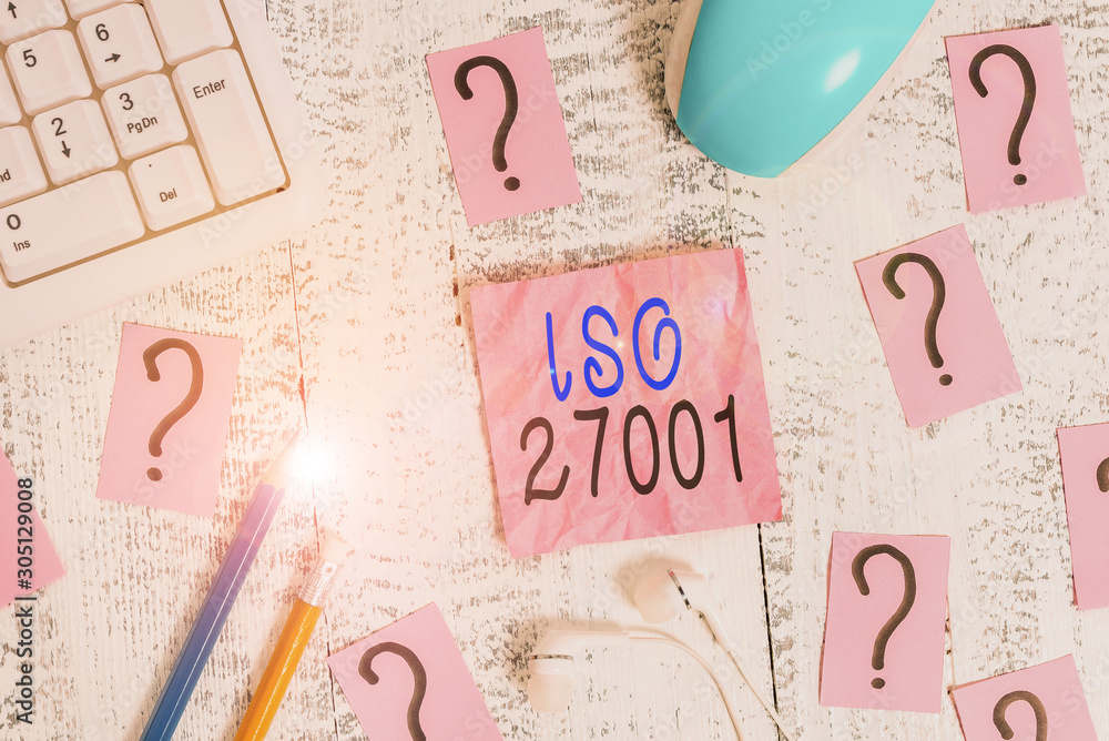 Poster conceptual hand writing showing iso 27001. concept meaning specification for an information security