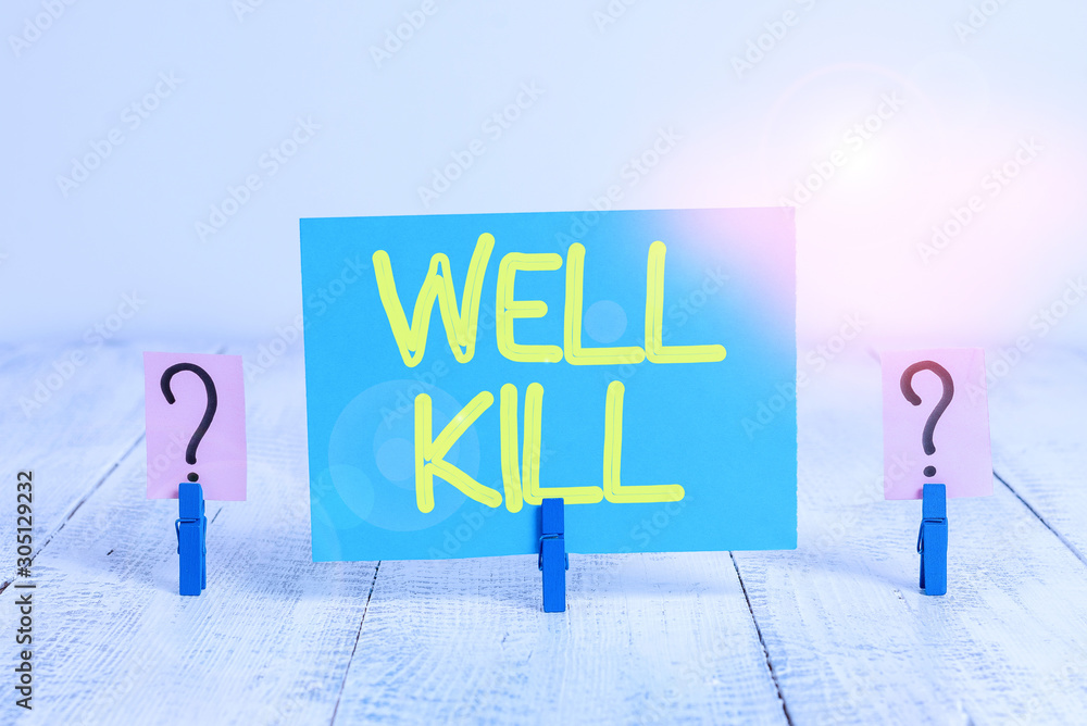 Aufkleber word writing text well kill. business photo showcasing operation of placing a column of heavy fluid 