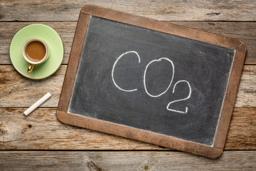 chemical symbol for carbon dioxide on a blackboard