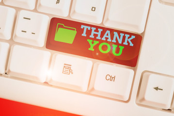 Word writing text Thank You. Business photo showcasing replaying on something good or greetings...