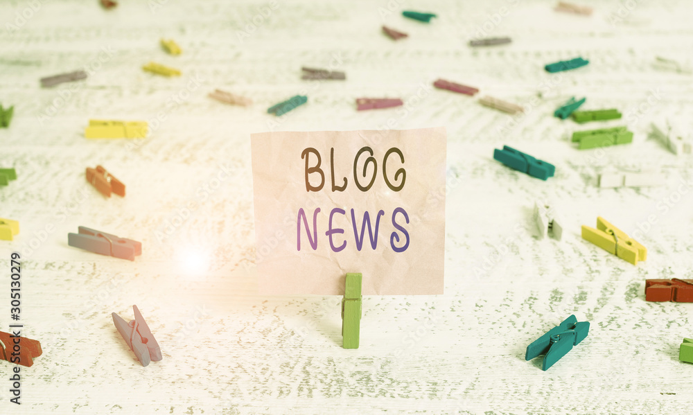 Aufkleber writing note showing blog news. business concept for regularly updated website typically one run by 