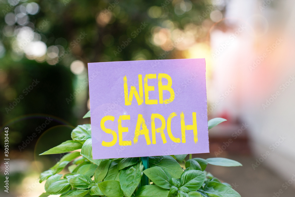 Aufkleber handwriting text web search. conceptual photo software system designed to search for information on 