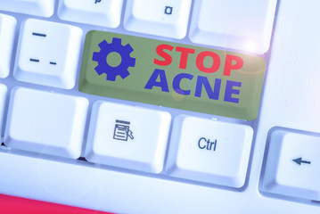 Writing note showing Stop Acne. Business concept for control the occurrence of inflamed sebaceous glands in the skin