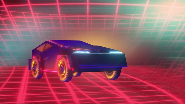 High speed, sports car future racing towards neon light - futuristic concept 3d render