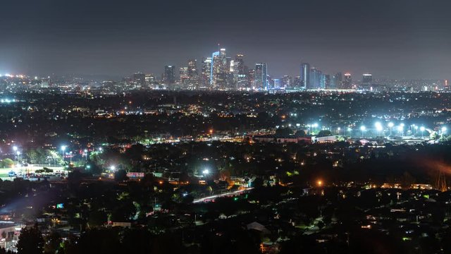 Los Angeles Downtown From Mid City Night Time Lapse