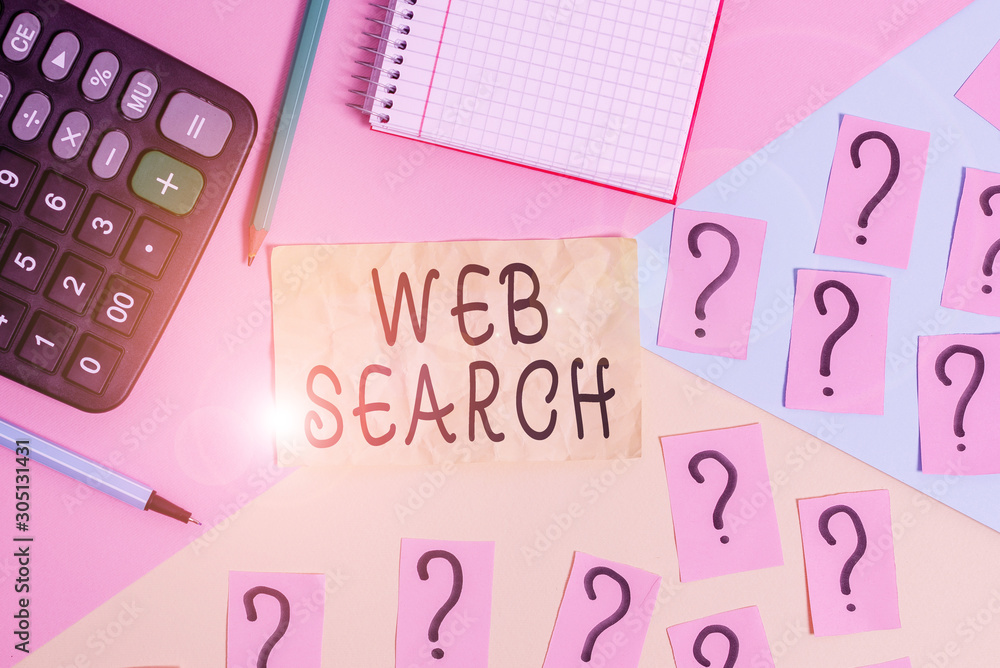 Aufkleber writing note showing web search. business concept for software system designed to search for informa