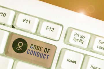 Conceptual hand writing showing Code Of Conduct. Concept meaning Ethics rules moral codes ethical...