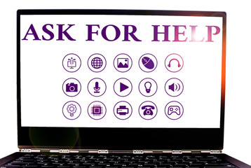 Conceptual hand writing showing Ask For Help. Concept meaning Request to support assistance needed Professional advice