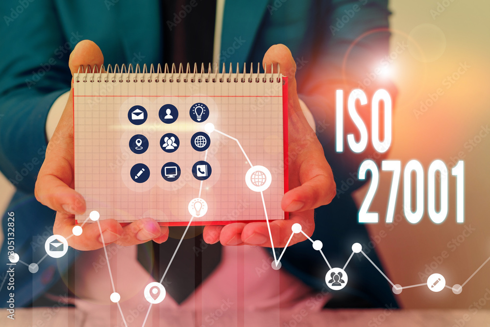 Poster text sign showing iso 27001. business photo text specification for an information security analysisa