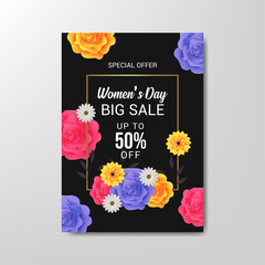 women's day big sale poster with floral concept vector
