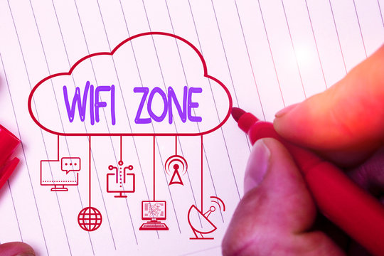 Writing note showing Wifi Zone. Business concept for provide wireless highspeed Internet and network connections