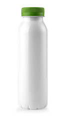 white bottle with green lid on white background