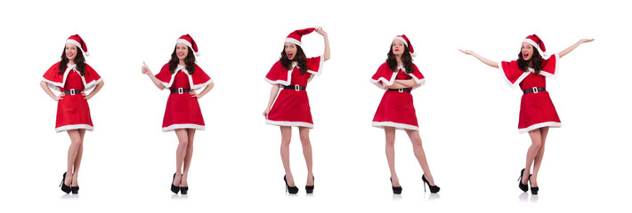 Snow girl santa in christmas concept isolated on white