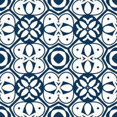 Blue on white Intricate repeating geometric pattern with striking colors and sleek lines.