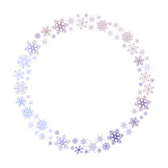 Round frame of snowflakes isolated on a white background. Vector graphics.