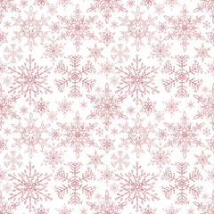 seamless Christmas pattern tile with pink glittery snowflakes for festive and celebration designs, textile, fabric, background, wallpaper, backdrop, wrapping paper, covers and creative surfaces