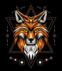 Vector of a fox head design. vector fox animal face with ornament background