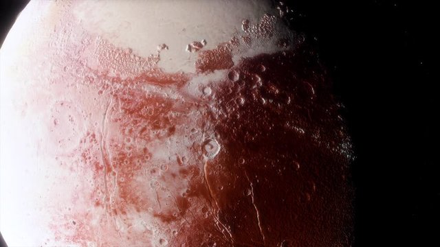 Beautiful View of dwarf planet Pluto from Space. Cinematic animation of planet Pluton 