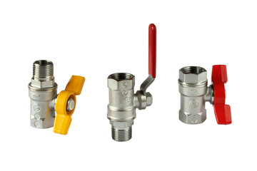 Sanitary faucets isolated on white background. Material - nickel plated brass