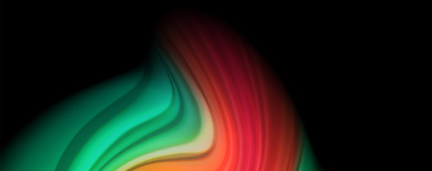 Abstract wave lines fluid rainbow style color stripes on black background. Artistic illustration for presentation, app wallpaper, banner or poster