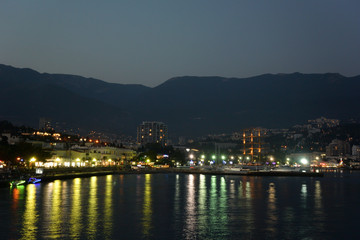 View of the evening embankment of the city of Yalta