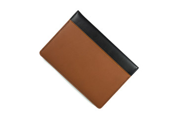 Brown leather notebook isolated on white background