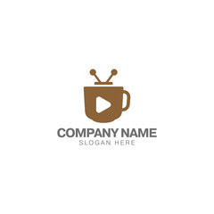 Coffee television logo design template, coffee mug and television with brown color vector