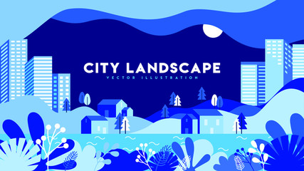 Obraz premium City landscape vector illustration in flat simple style