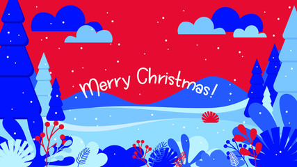Merry christmas greeting card, banner, flyer, poster. Vector illustration in flat simple style