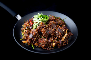 Stir-fried spicy Korean blood sausage which is called Sundae in Korea