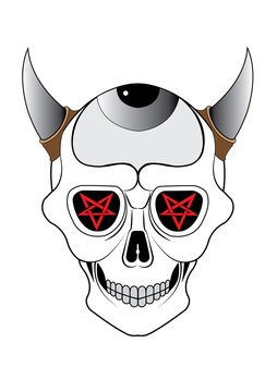 Art Surreal Devill Skull Tattoo. Hand drawing and make graphic vector.