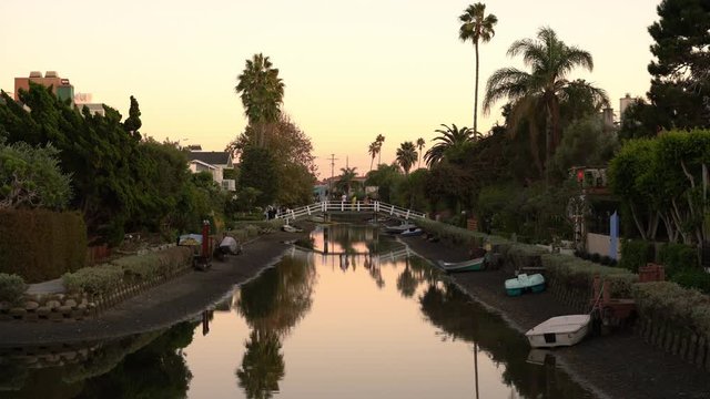 Los Angeles Venice Canal Wooden Bridge Sunset Reflections on Halloween