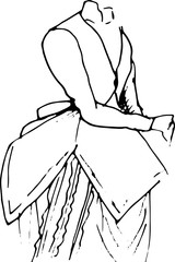 Hand drawn vector set: elegant vintage clothes - variety of retro fashion illustrations. Vintage stylized sketch, retro woodcut style