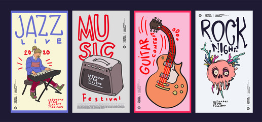 Music Festival Illustration Design for Jazz, Rock, Metal, Blues, Punk, and Live Music Concert 2020. Vector Illustration Collage of Music Festival Poster, Banner, Background and Wallpaper in eps 10.