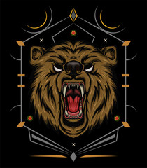 VECTOR BEAR HEAD ILLUSTRATION, angry bear mascot