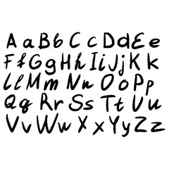 Cute English hand written alphabet, vintage vector illustration. Lowercase and uppercase letters, fine for card, lettering, poster