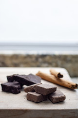 Traditional Mexican chocolate Ingredients on a wooden table