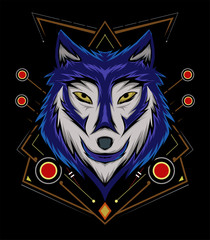Blue wolf vector illustration, head wolves
