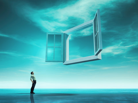 Opened window concept. This is 3d render illustration