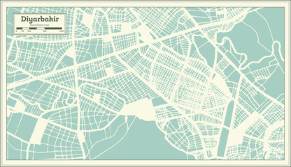Diyarbakir Turkey City Map in Retro Style. Outline Map.