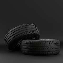 High-quality render of a wheel on a cast car disk, on a uniform background