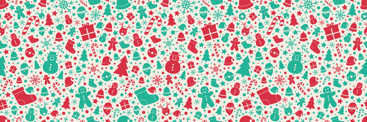 Beautiful Christmas pattern with decorations. Xmas seamless texture. Vector