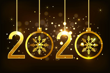 poster of happy new year 2020 with snowflakes vector illustration design