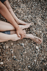 Loving couple on the lake at the beach. Guy and girl love