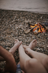 Loving couple on the lake at the beach. Guy and girl love
