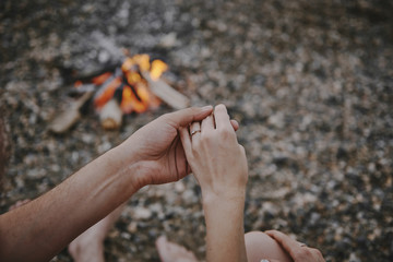 Loving couple on the lake at the beach. Guy and girl love
