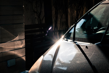 Obraz premium Many dusts on the car hood