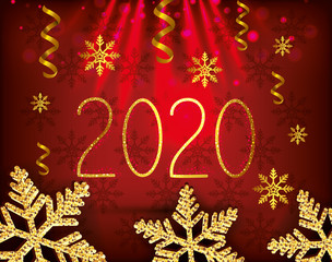 Fototapeta na wymiar poster of happy new year 2020 with snowflakes vector illustration design