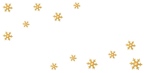 Beautiful golden snowflake toy isolated on white background, Christmas tree bauble decoration. Happy New Year. Space for text.