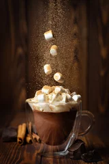 Foto op Plexiglas warme chocolademelk of cacao in kopje © alter_photo